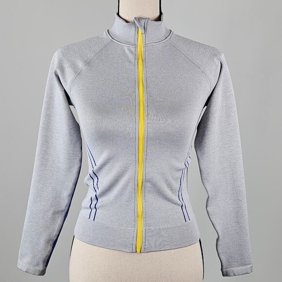 Fabletics Winnie Seamless Panel Track Jacket in Gray Yellow | Women's Small - Picture 1 of 16